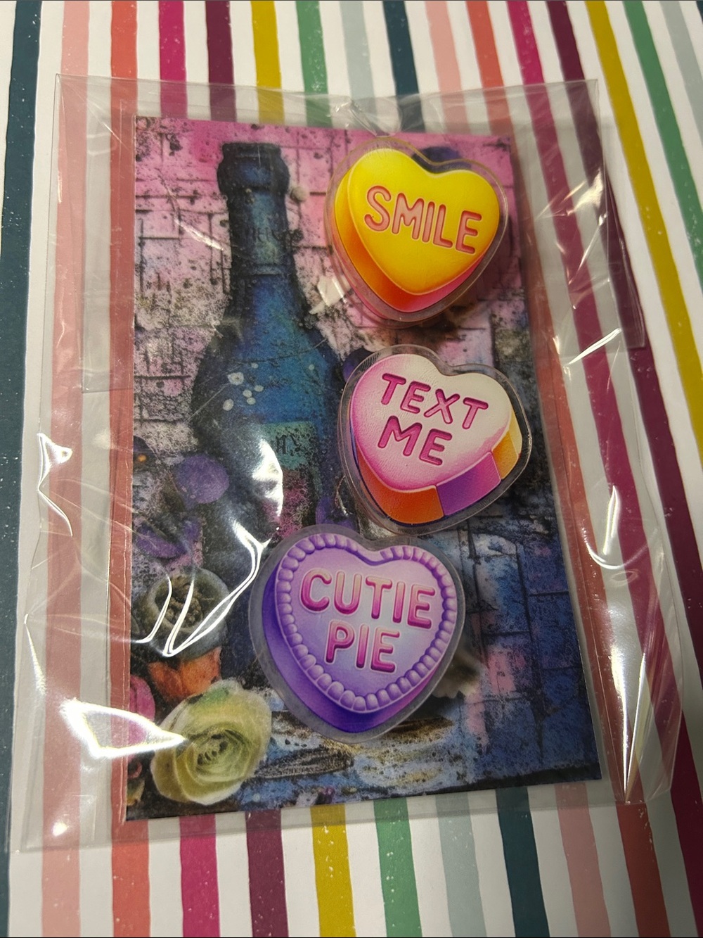 Conversation Heart Binder Clips Yellow, Pink, Purple